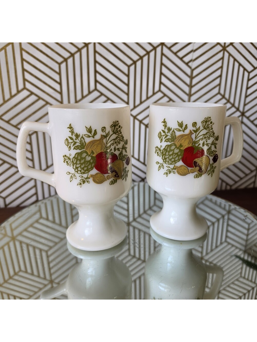 Vintage Corning Ware Spice of Life Pedestal Coffee Mug Set of 2